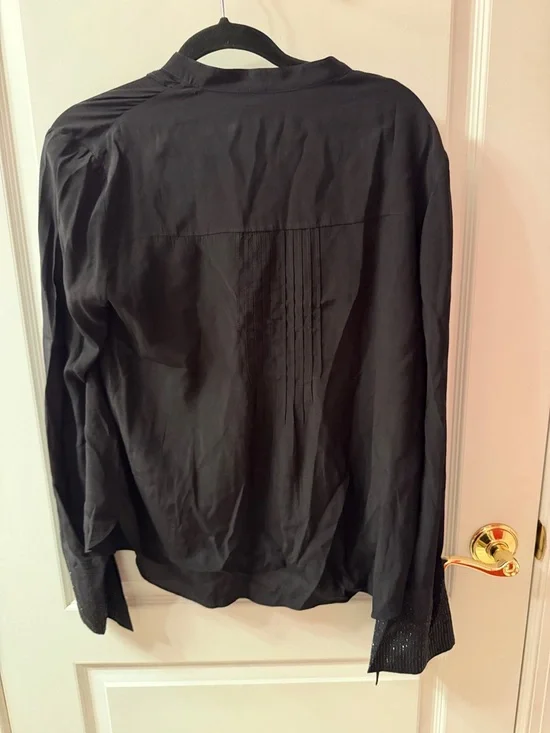 Zadig & Voltaire Black Pintuck Tie-Neck Blouse with Sparkle Cuffs - Picture 6 of 6